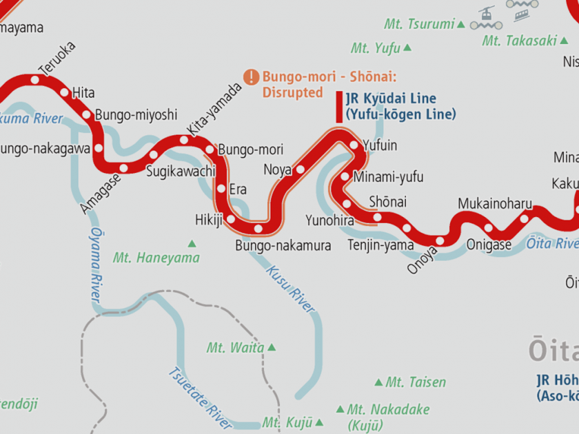 Disrupted operation on partial sections of JR Kyūdai Line and Hisatsu Line