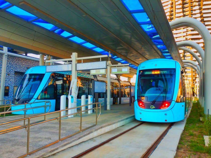 The vehicles of the Danhai LRT Lanhai Line
