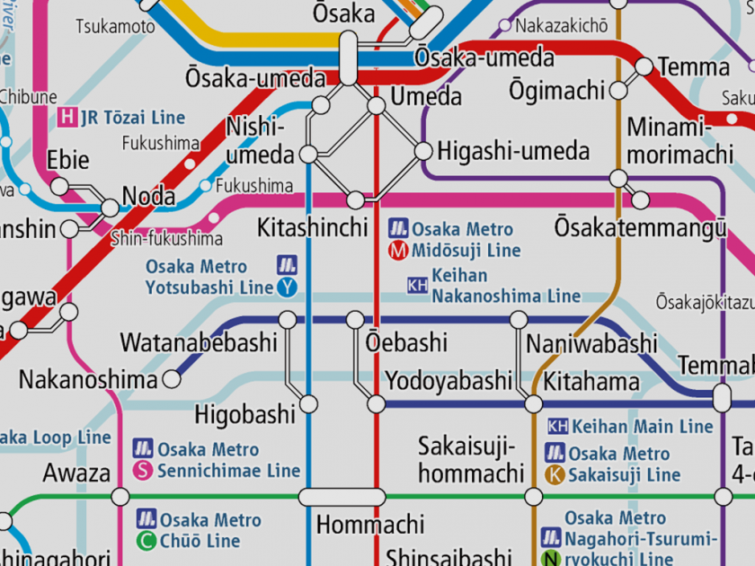 19 connecting points are defined between Osaka Metro and JR West