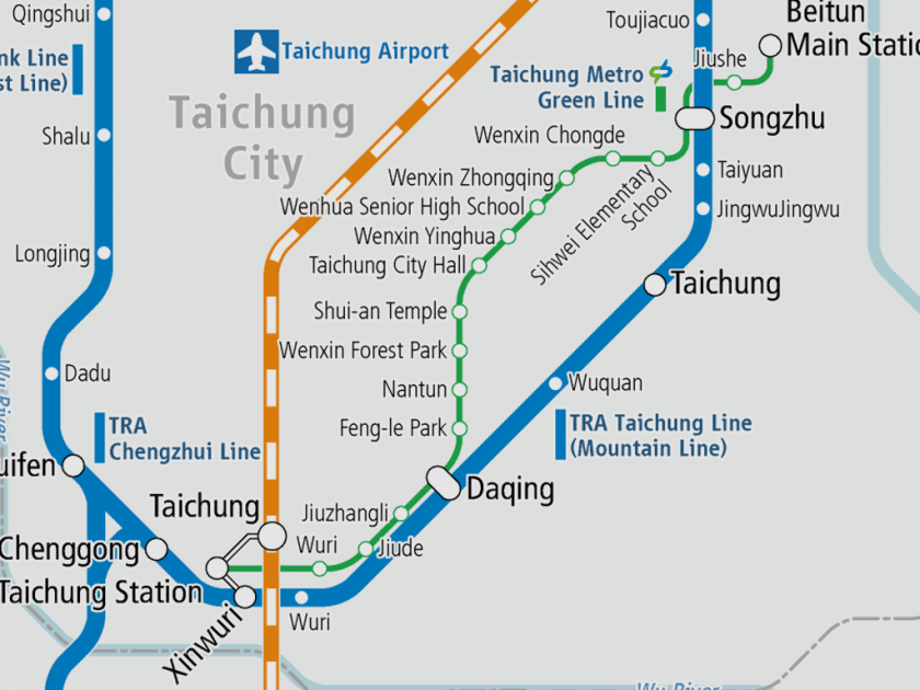 Newly opened the Metro Green Line, the first urban railway in Taichung City