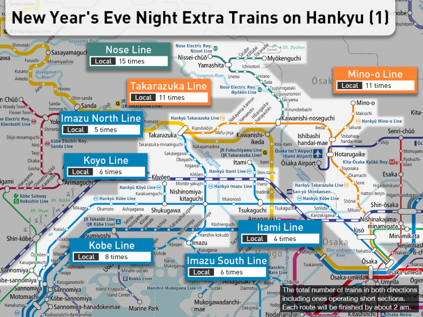 Hankyu & Noseden do not operate all night on New Year's Eve - Extra trains until 2 am