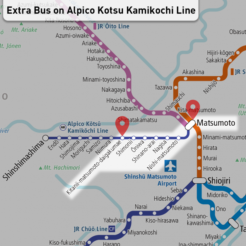 Extra chartered buses to prevent the spread of COVID-19 on the Alpico Kotsu Kamikochi Line