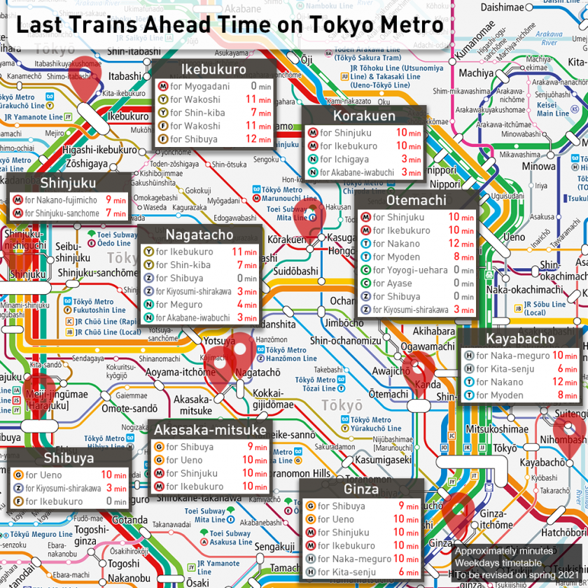 Tokyo Metro moves the last train ahead by about 10 minutes on the all routes from the spring of 2021