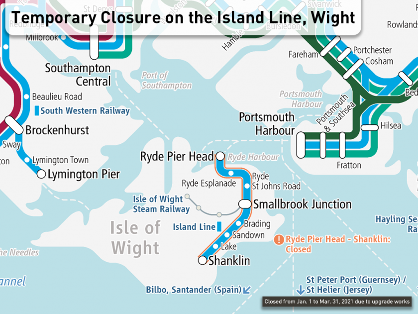 [Look at the Railway Map] Temporary Closure on the Island Line, Wight