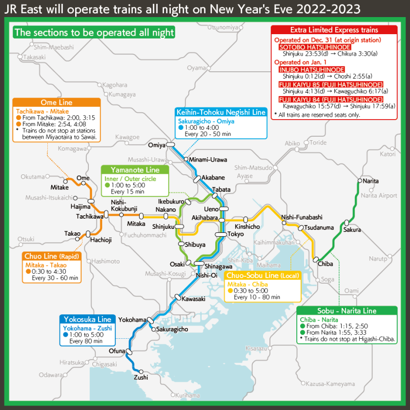 JR East will operate trains all night on New Year's Eve 2022-2023
