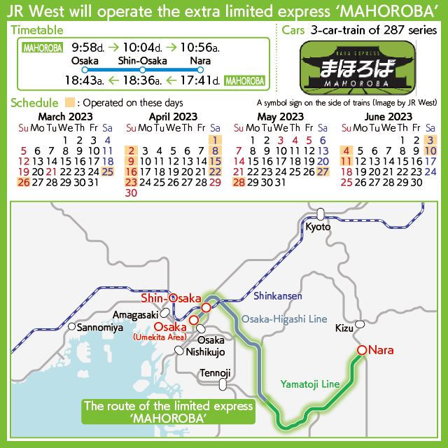 JR West will operate the extra limited express ‘MAHOROBA’