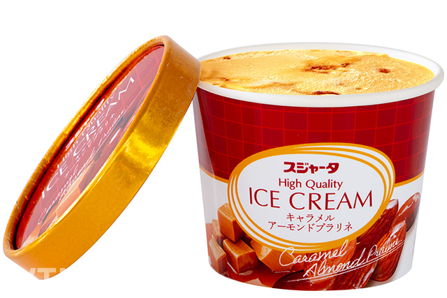 "Caramel almond praline", a new ice cream product by Sujata, which is well known for being sold in the Tokaido Shinkansen sales wagon (Image by JR Tokai Passengers)