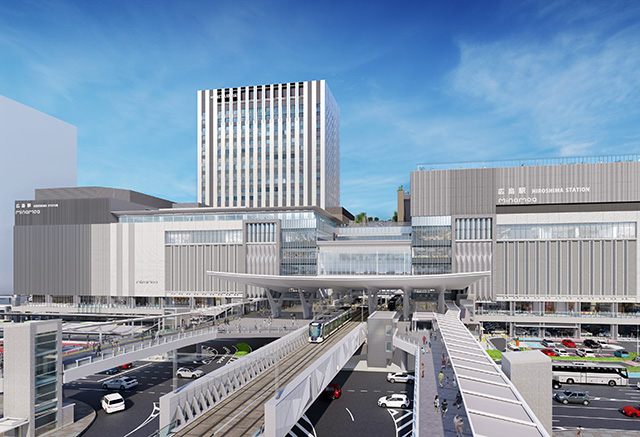 Rendering of the completed Hiroshima Station Building after the Ekimae Ohashi route opens (provided by JR West)