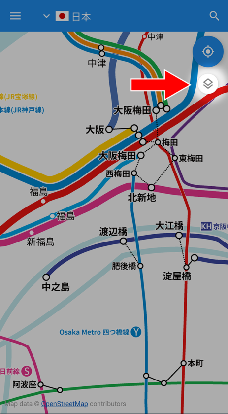 When you tap the layer button on the tiled transit map...