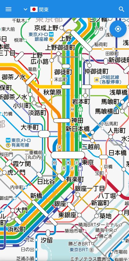 Example of railway map design with the conventional "download method" (Japan)