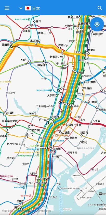 Example of railway map design with the new "tile method (v2)" (Japan)