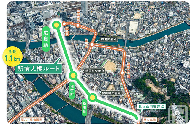 Location map of Hiroshima Electric Railway's "Ekimae Ohashi Route" which will open on August 3 (Sun), 2025 (provided by Hiroshima Electric Railway)