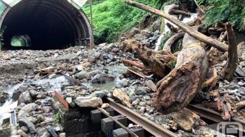 An area where a large amount of landslide occurred due to heavy rain in July 2024 between Semi-Onsen Station and Higashi-Nagasawa Station on the Riku East Line (provided by JR East)