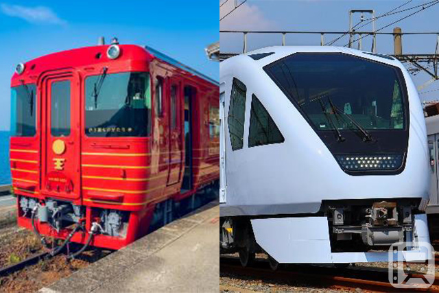 JR Shikoku Kiha 185 series diesel railcar running on the "Iyonada Monogatari" limited express, and Tobu N100 series EMU running on the "Spacia X" limited express (Courtesy of Tobu Railway)